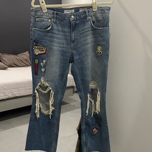 Zara Looney Tunes Distressed Jeans with Patches